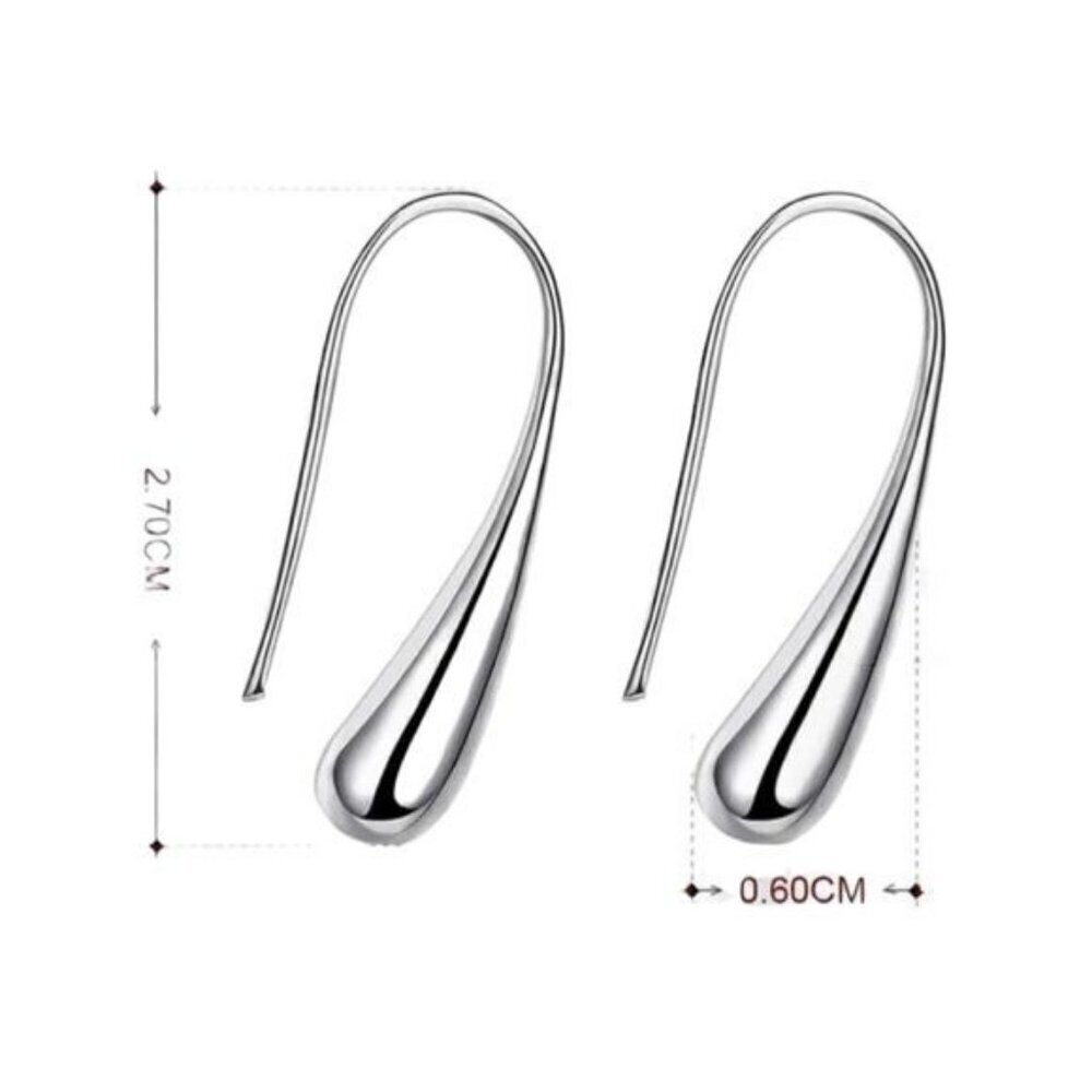 NWT Minimalist Teardrop Dangle Hook Earrings Sterling Silver 925 Contemporary - Picture 6 of 7